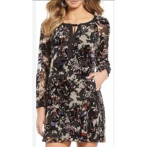 Gibson Latimer Crushed Burnt Velvet Long Sleeve Dress Size M‎ Black Boho